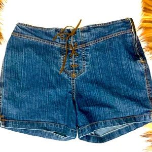 Vintage Bill Blass Jean Shorts Leather Lace Up Size 10